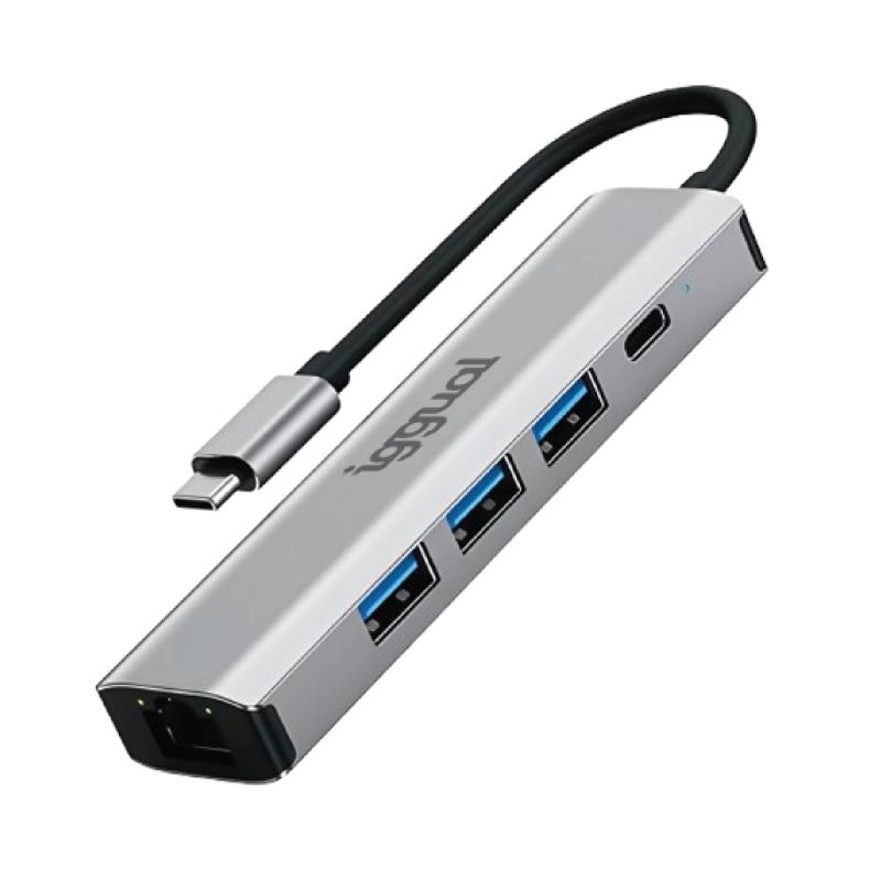 AAOAUS0250_800 iggual Hub tipo C 5 puertos 3xUSB + RJ45 + tipo C - Imagen 1