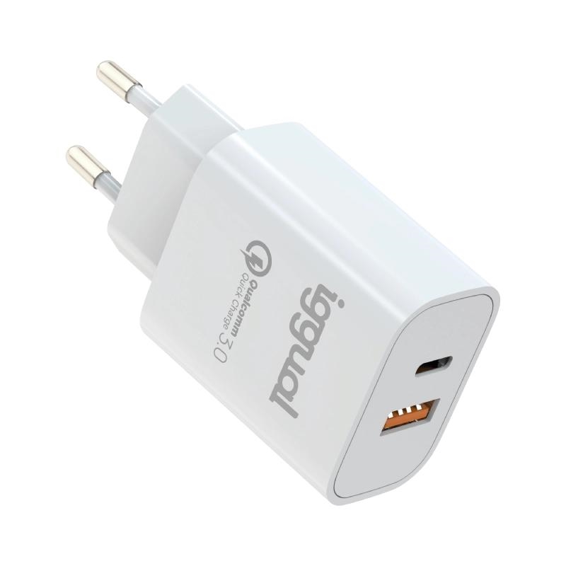AATCAT0308_800 iggual Cargador doble USB QC3.0 + tipo C PD 20W - Imagen 1