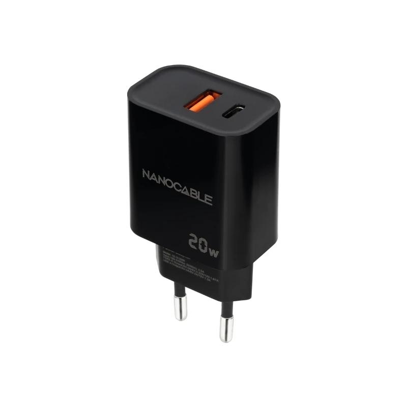AATCAT0428_800 Nanocable Cargador USB-C/PD+USB-A/QC 20W Negro - Imagen 1