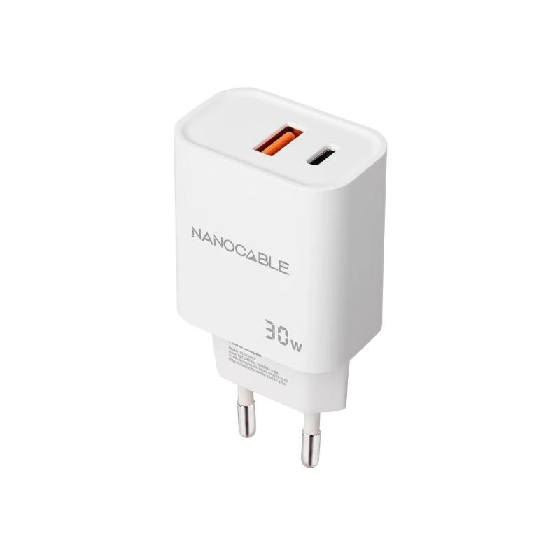 AATCAT0431_800 Nanocable Cargador USB-C/PD+USB-A/QC 30W Blanco - Imagen 1