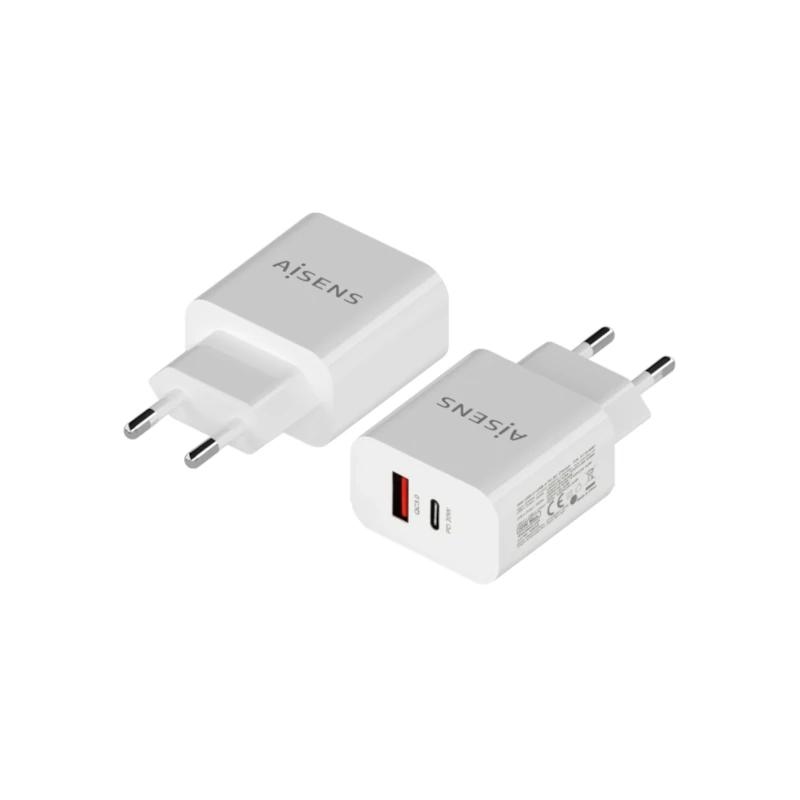 AATCAT0438_800 Aisens Cargador 20W USB-C PD3.0 USB-A QC3.0 Blanco - Imagen 1