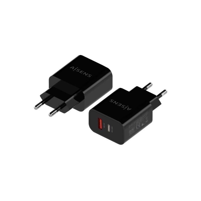 AATCAT0439_800 Aisens Cargador 20W USB-C PD3.0 USB-A QC3.0 Negro - Imagen 1