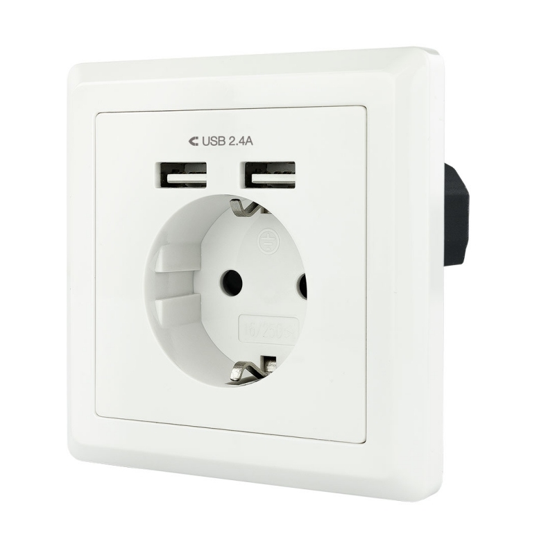 AELCAR0023_800 Nanocable Base de enchufe pared schuko+2USB 2.4A - Imagen 1
