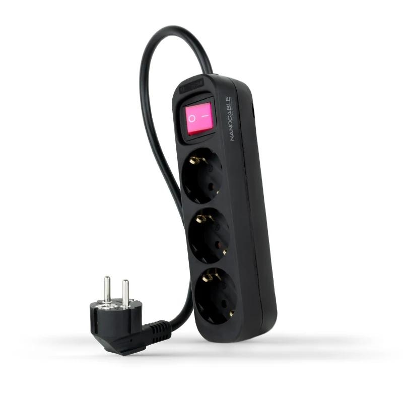AELREG0112_800 Nanocable Regleta 3 Tomas Interruptor Negro - Imagen 1