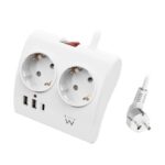EWENT EW3870 Regleta 2  Shucko 2 Usb-A 1 Usb-C Bl. - Imagen 2