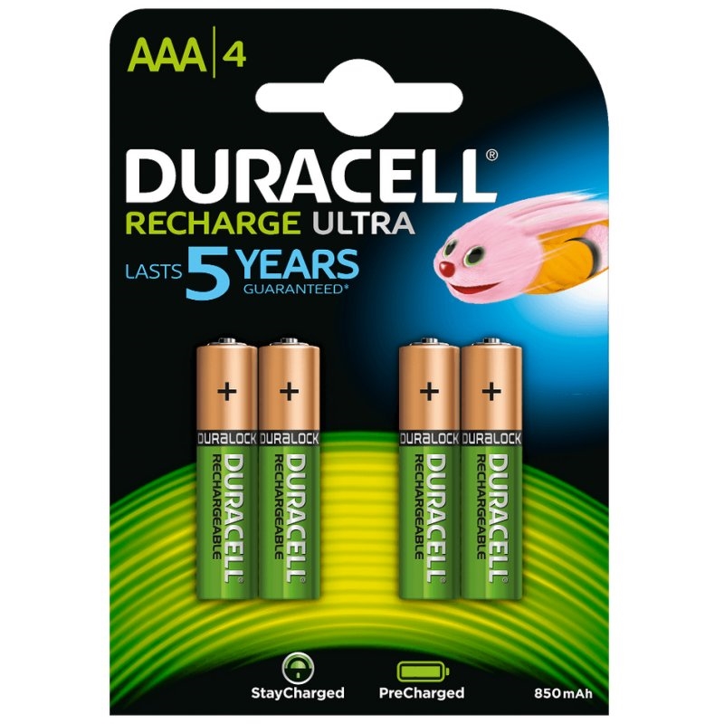 AISPIL0113_800 Duracell Pila Recargable HR03 AAA 900mAh Blister*4 - Imagen 1