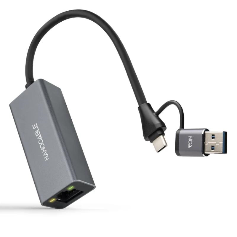 ANEAHE1065_800 Nanocable Conversor USB-C+USB-A/M 3.0 RJ45 15cm - Imagen 1