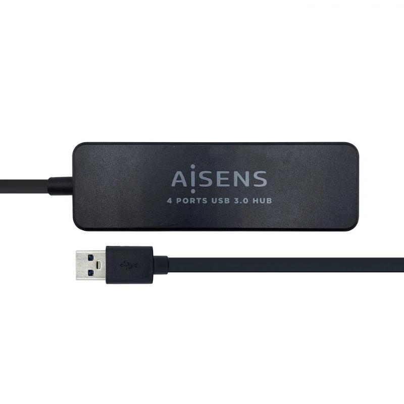 APTAPC1019_800 Aisens Hub USB 3.0 tipo A/M-4xtipo A/H negro 30cm - Imagen 1