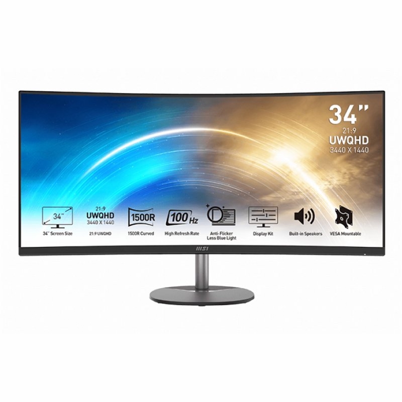 FMOMLE0660_800 MSI MP341CQ Monitor34" UWQHD VGA HDMI MM curv - Imagen 1