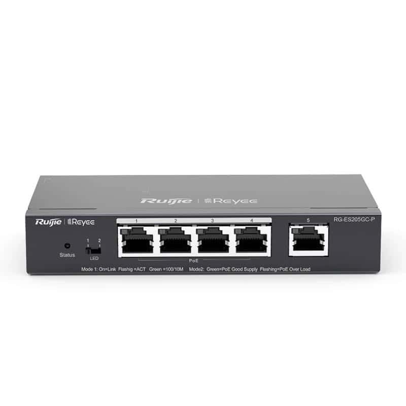 NSWSSO0349_800 Reyee Switch 5xGb RJ45 (4 PoE/POE+) 54W Steel - Imagen 1