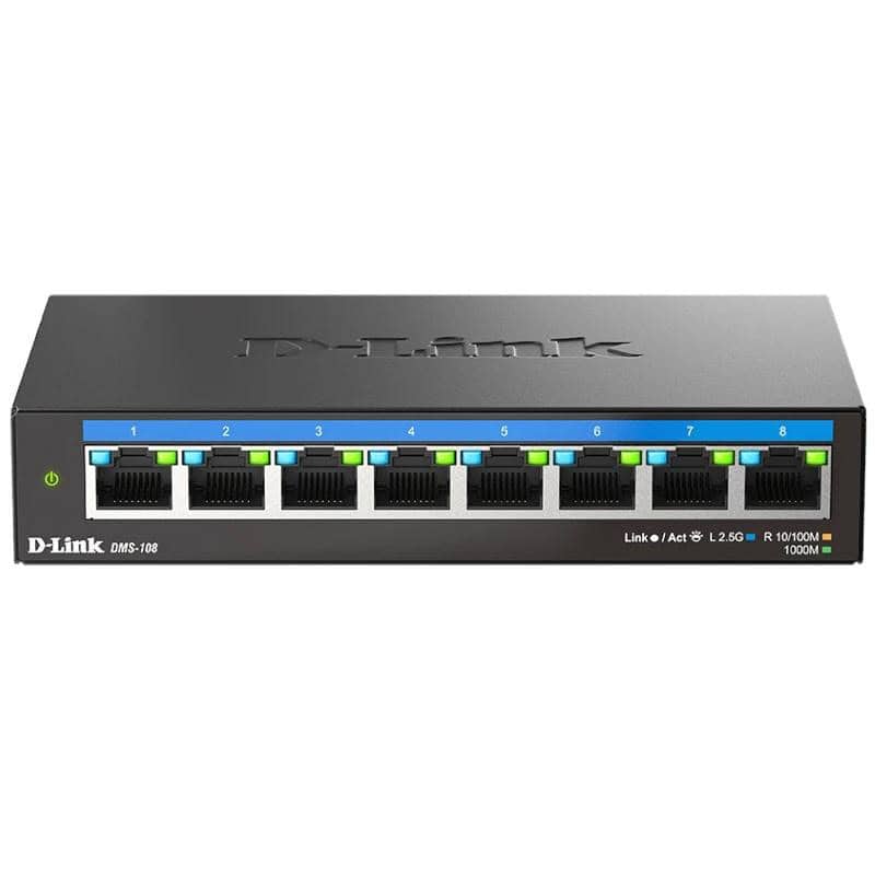 NSWSSO0392_800 D-Link DMS-108 8x2.5MGb Unmanaged Switch - Imagen 1