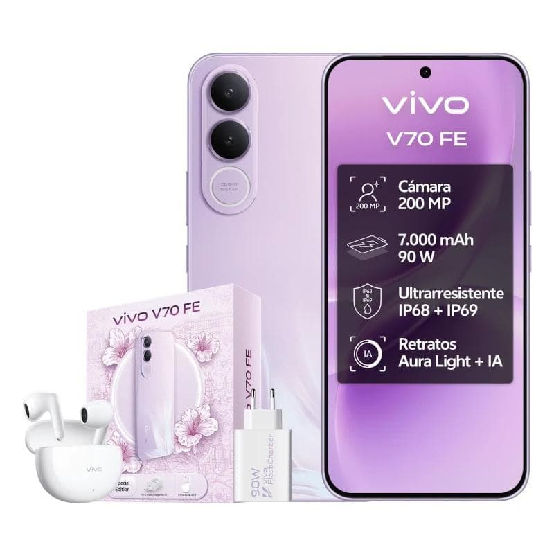 NTETMO3233_800 VIVO V70 FE 8Gb 512Gb Bundle Ch90w+ Buds3 Purple - Imagen 1