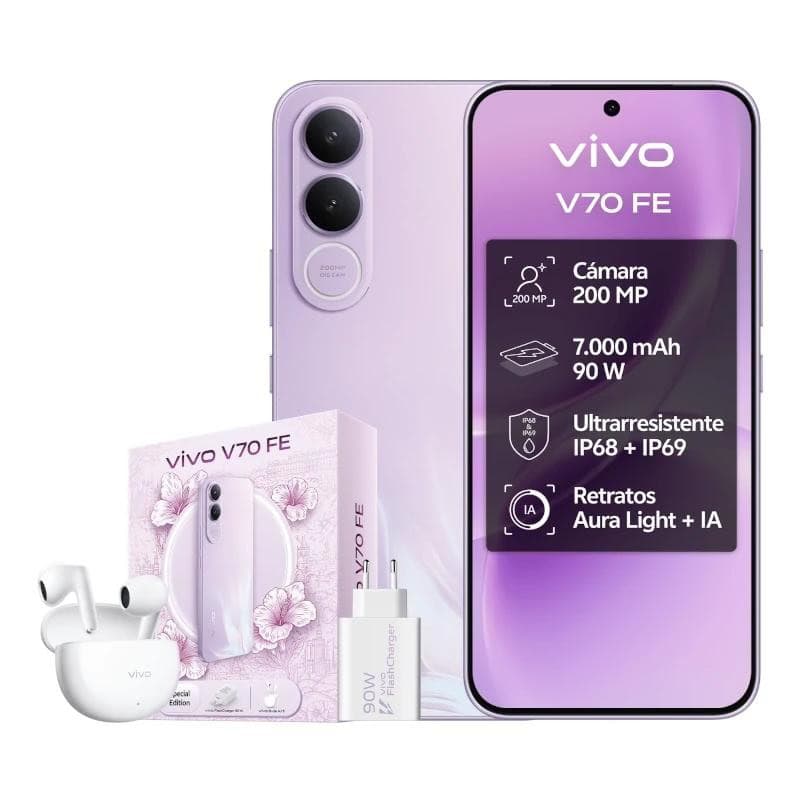 NTETMO3235_800 VIVO V70 FE 8Gb 256Gb Bundle Ch90w+ Buds3 Purple - Imagen 1